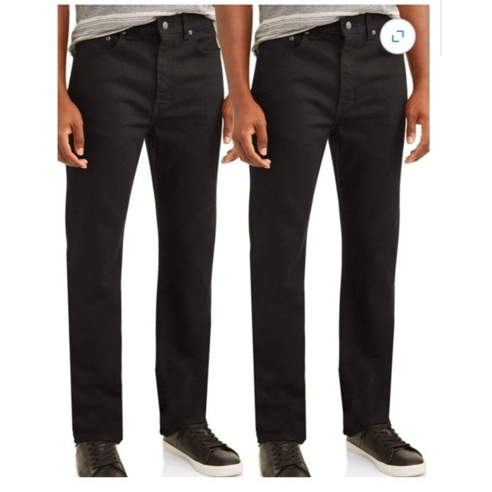George Men's Regular Fit 100% Cotton Jeans, 2-Pack Black 34x32